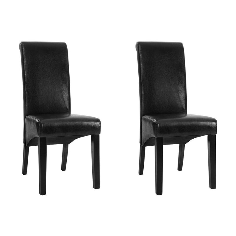 Set of 2 Dining Chairs French Provincial Kitchen Cafe PU Leather Padded High Back Pine Wood Black - Furniture > Dining - Rivercity House & Home Co. (ABN 18 642 972 209) - Affordable Modern Furniture Australia