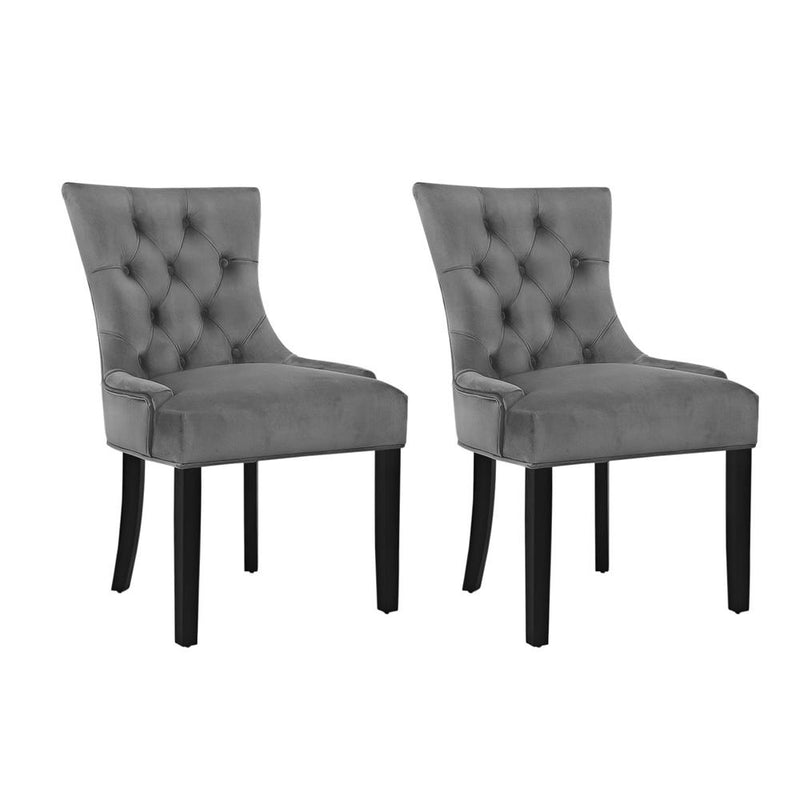 Set of 2 Dining Chairs French Provincial Retro Chair Wooden Velvet Fabric Grey - Rivercity House & Home Co. (ABN 18 642 972 209) - Affordable Modern Furniture Australia