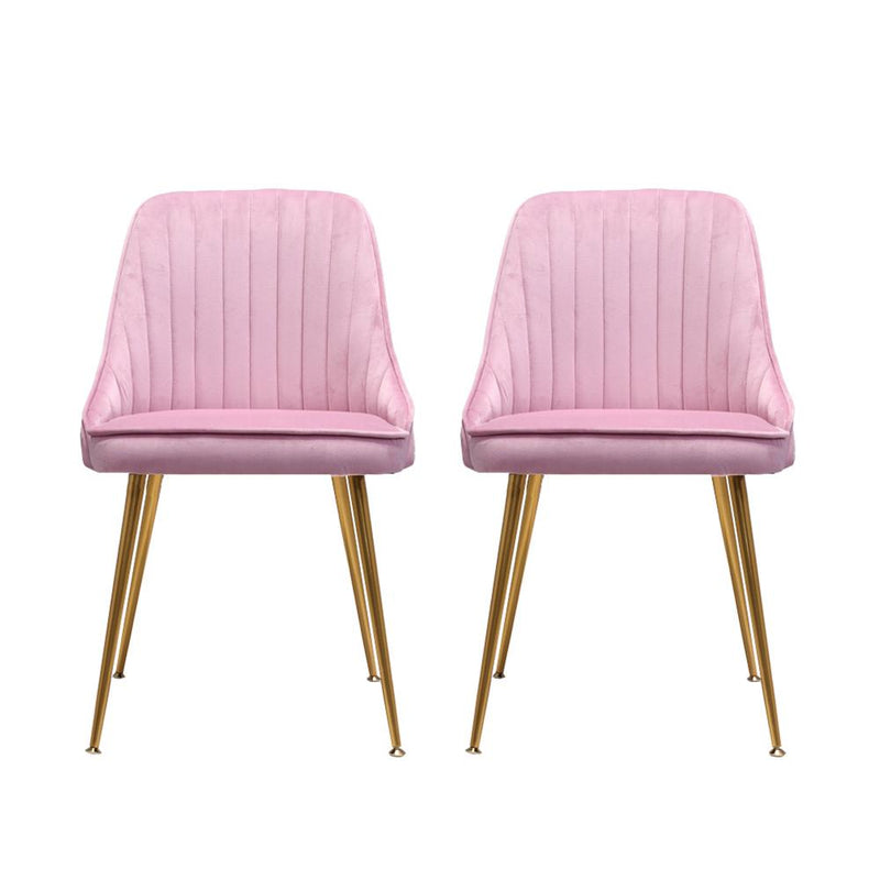 Set of 2 Dining Chairs Retro Chair Cafe Kitchen Modern Iron Legs Velvet Pink - Rivercity House & Home Co. (ABN 18 642 972 209) - Affordable Modern Furniture Australia