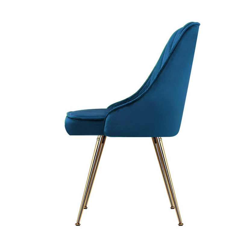 Set of 2 Dining Chairs Retro Chair Cafe Kitchen Modern Metal Legs Velvet Blue - Rivercity House & Home Co. (ABN 18 642 972 209) - Affordable Modern Furniture Australia