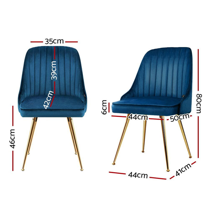 Set of 2 Dining Chairs Retro Chair Cafe Kitchen Modern Metal Legs Velvet Blue - Rivercity House & Home Co. (ABN 18 642 972 209) - Affordable Modern Furniture Australia