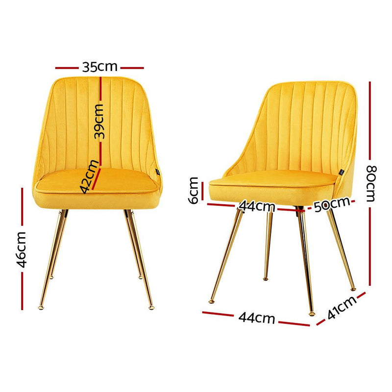 Set of 2 Dining Chairs Retro Chair Cafe Kitchen Modern Metal Legs Velvet Yellow - Rivercity House & Home Co. (ABN 18 642 972 209) - Affordable Modern Furniture Australia