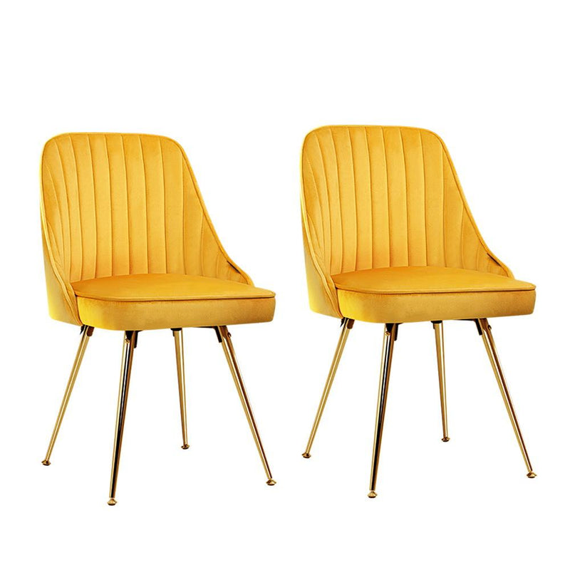 Set of 2 Dining Chairs Retro Chair Cafe Kitchen Modern Metal Legs Velvet Yellow - Rivercity House & Home Co. (ABN 18 642 972 209) - Affordable Modern Furniture Australia