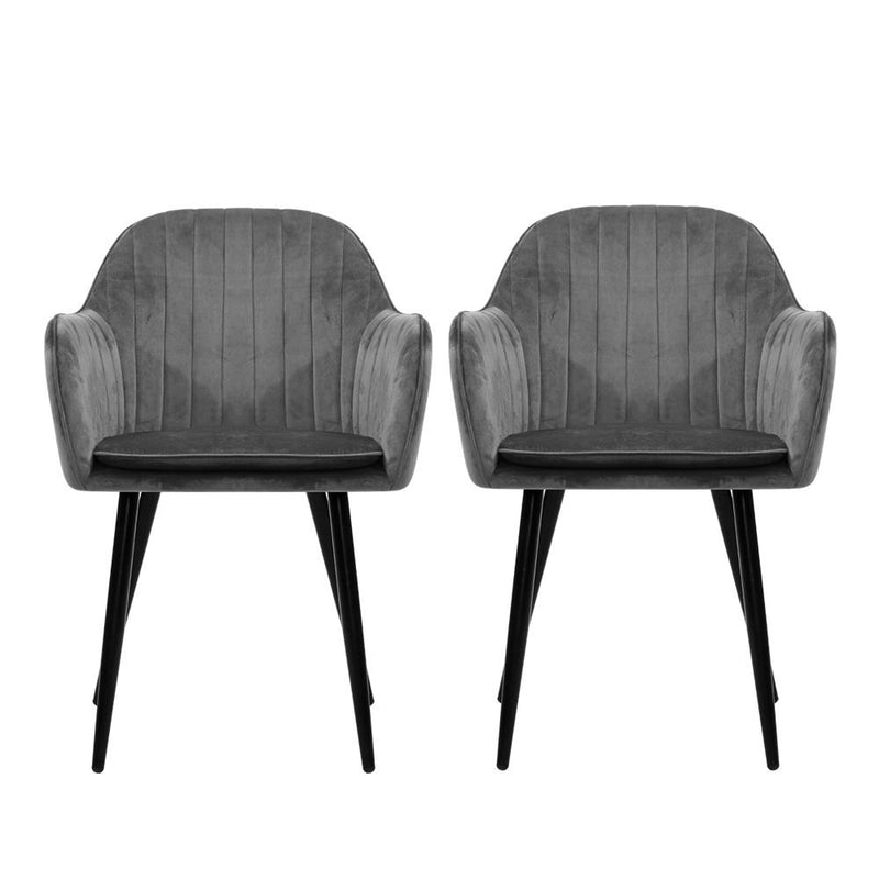 Set of 2 Dining Chairs Retro Chair Metal Legs Replica Armchair Velvet Grey - Rivercity House & Home Co. (ABN 18 642 972 209) - Affordable Modern Furniture Australia