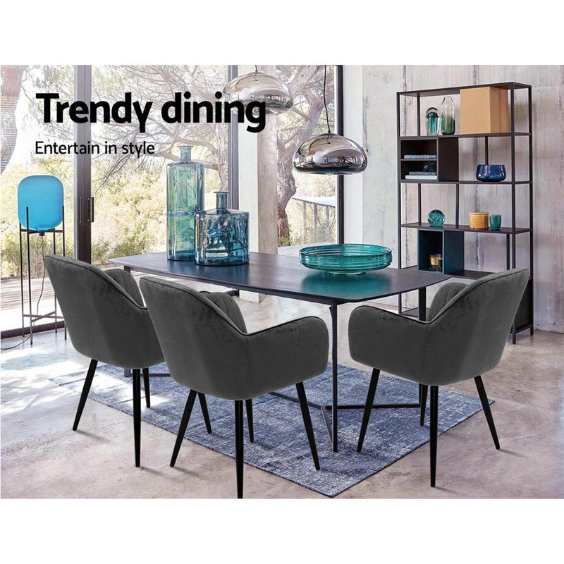 Set of 2 Dining Chairs Retro Chair Metal Legs Replica Armchair Velvet Grey - Rivercity House & Home Co. (ABN 18 642 972 209) - Affordable Modern Furniture Australia