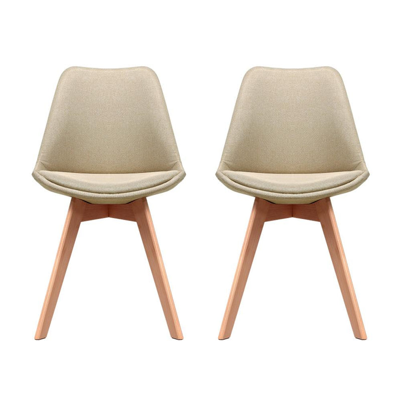 Set of 2 DSW Dining Chairs Retro Replica Kitchen Chair Cafe Beige Fabric - Furniture > Bar Stools & Chairs - Rivercity House & Home Co. (ABN 18 642 972 209) - Affordable Modern Furniture Australia