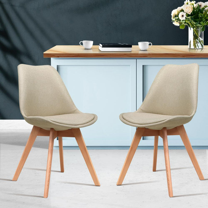 Set of 2 DSW Dining Chairs Retro Replica Kitchen Chair Cafe Beige Fabric - Furniture > Bar Stools & Chairs - Rivercity House & Home Co. (ABN 18 642 972 209) - Affordable Modern Furniture Australia