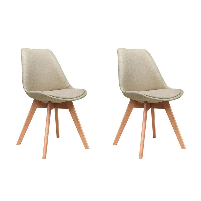 Set of 2 DSW Dining Chairs Retro Replica Kitchen Chair Cafe Beige Fabric - Furniture > Bar Stools & Chairs - Rivercity House & Home Co. (ABN 18 642 972 209) - Affordable Modern Furniture Australia