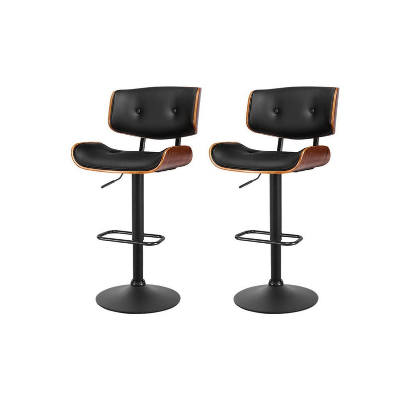 Set of 2 Elijah Kitchen Bar Stools with Gas Lift Wood & Black Leather - Furniture > Bar Stools & Chairs - Rivercity House & Home Co. (ABN 18 642 972 209) - Affordable Modern Furniture Australia