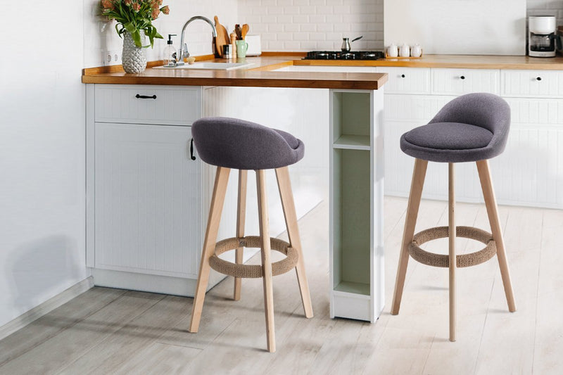 Set of 2 Fabric Backrest Bar Stools - Grey - Rivercity House & Home Co. (ABN 18 642 972 209) - Affordable Modern Furniture Australia