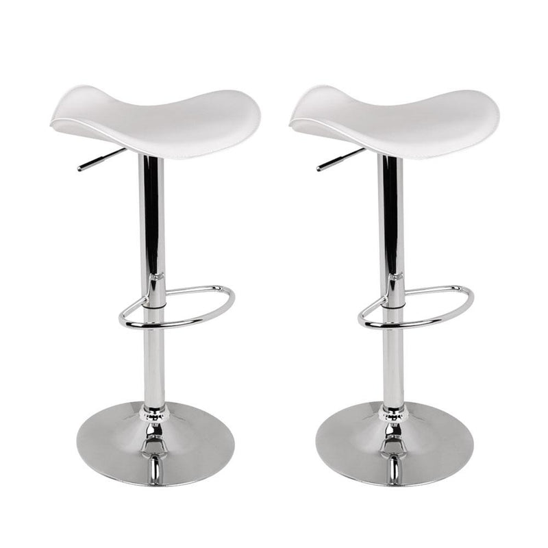 Set of 2 Gas Lift Bar Stools PU Leather - White and Chrome - Rivercity House & Home Co. (ABN 18 642 972 209) - Affordable Modern Furniture Australia