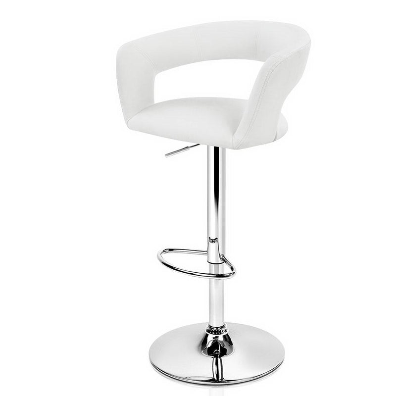 Set of 2 Gas Lift Bar Stools White Leather & Chrome - Furniture > Bar Stools & Chairs - Rivercity House And Home Co.