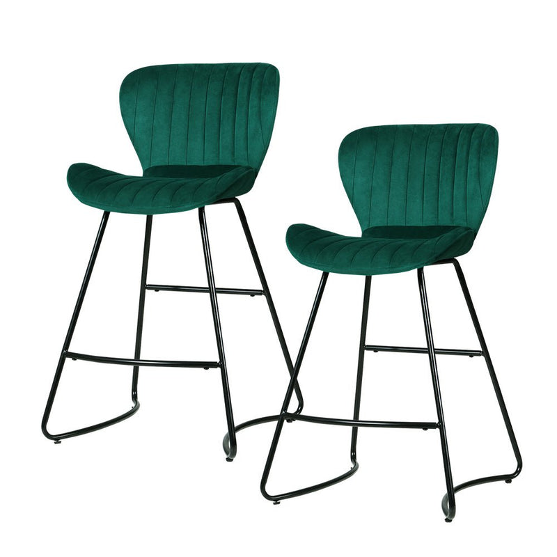 Set of 2 Kristlyn Velvet Bar Stools - Green - Furniture > Bar Stools & Chairs - Rivercity House & Home Co. (ABN 18 642 972 209)