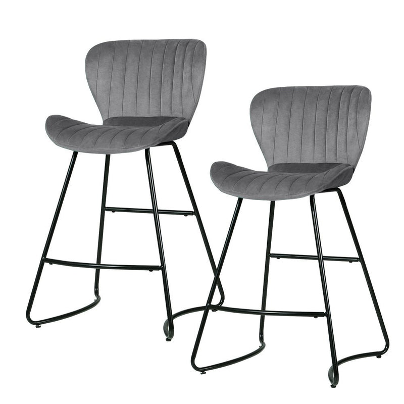 Set of 2 Kristlyn Velvet Bar Stools - Grey - Furniture > Bar Stools & Chairs - Rivercity House & Home Co. (ABN 18 642 972 209)
