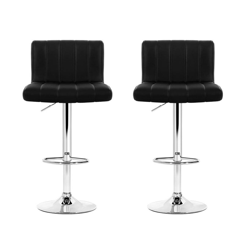 Set of 2 Line Style PU Leather Bar Stools - Black - Rivercity House & Home Co. (ABN 18 642 972 209) - Affordable Modern Furniture Australia