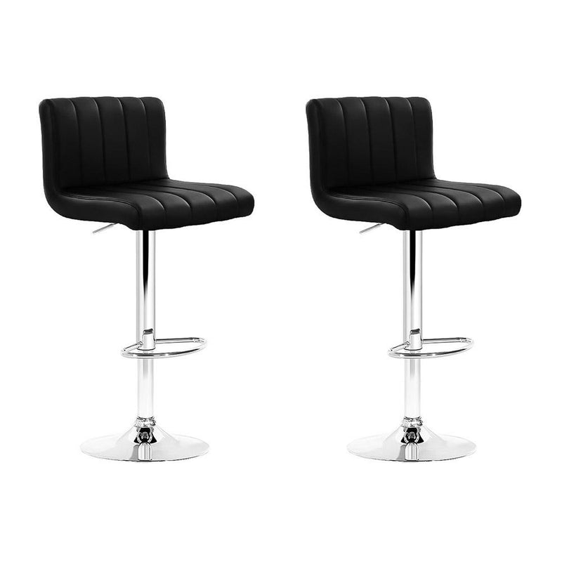 Set of 2 Line Style PU Leather Bar Stools - Black - Rivercity House & Home Co. (ABN 18 642 972 209) - Affordable Modern Furniture Australia