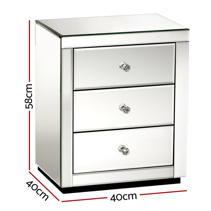 Set of 2 Mirrored Bedside Tables With 3 Drawers - Rivercity House & Home Co. (ABN 18 642 972 209) - Affordable Modern Furniture Australia