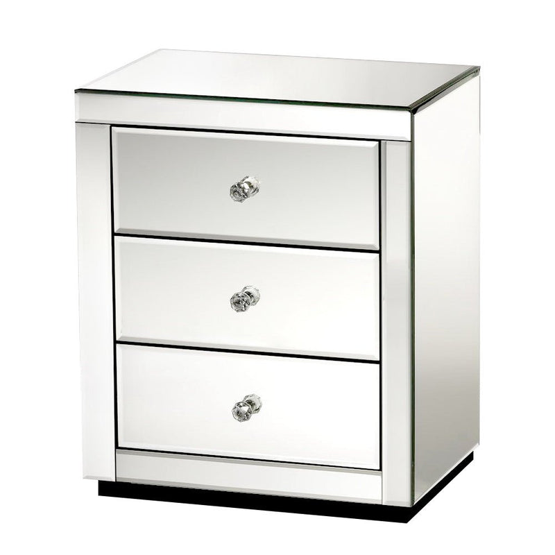 Set of 2 Mirrored Bedside Tables With 3 Drawers - Furniture > Bedroom - Rivercity House & Home Co. (ABN 18 642 972 209)