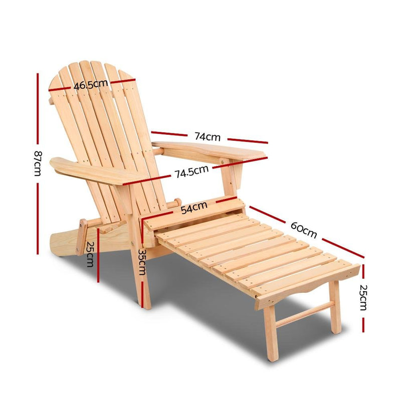 Set of 2 Outdoor Adirondack Chairs with Slide Out Footstool - Rivercity House & Home Co. (ABN 18 642 972 209) - Affordable Modern Furniture Australia