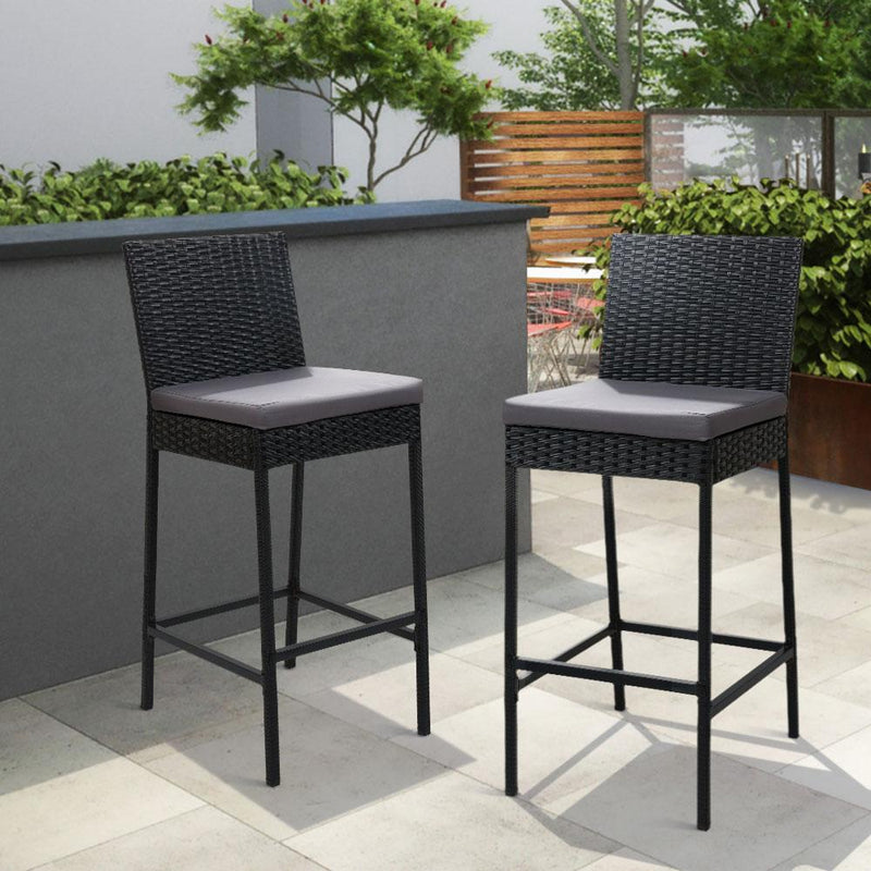Set of 2 Outdoor Bar Stools Dining Chairs Wicker Furniture - Furniture > Outdoor - Rivercity House And Home Co.