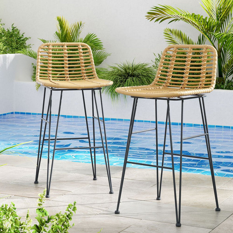 Set of 2 Outdoor Wicker Bar Stools - Furniture > Outdoor - Rivercity House & Home Co. (ABN 18 642 972 209) - Affordable Modern Furniture Australia