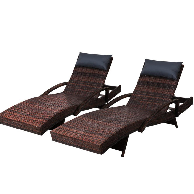 Twin Pack Outdoor Wicker Sun Lounge - Brown - Rivercity House & Home Co. (ABN 18 642 972 209) - Affordable Modern Furniture Australia