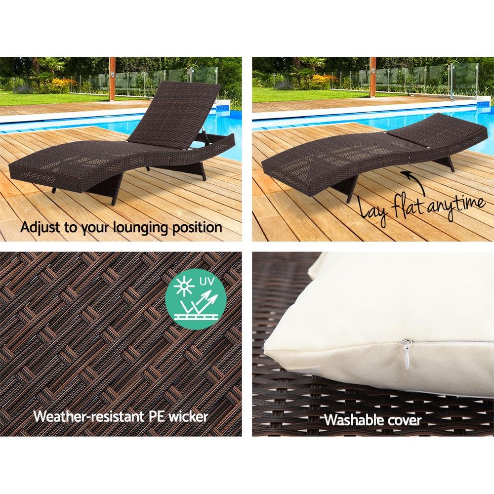Outdoor Sun Lounge Setting Wicker Brown - Rivercity House & Home Co. (ABN 18 642 972 209) - Affordable Modern Furniture Australia