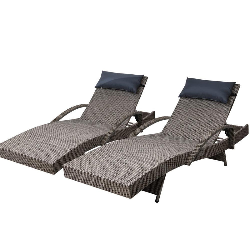 Set of 2 Sun Lounge Outdoor Furniture Wicker Lounger Rattan Day Bed Garden Patio Grey - Rivercity House & Home Co. (ABN 18 642 972 209) - Affordable Modern Furniture Australia