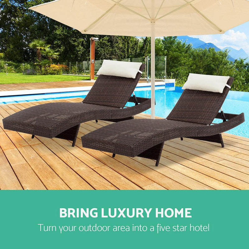 Set of 2 Outdoor Wicker Sun Lounges - Brown - Furniture > Outdoor - Rivercity House And Home Co.