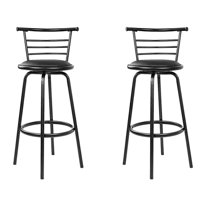 Set of 2 PU Leather Bar Stools - Black and Steel - Rivercity House & Home Co. (ABN 18 642 972 209) - Affordable Modern Furniture Australia