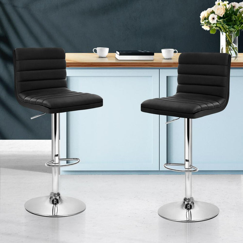 Set of 2 PU Leather Bar Stools Padded Line Style - Black - Rivercity House & Home Co. (ABN 18 642 972 209) - Affordable Modern Furniture Australia