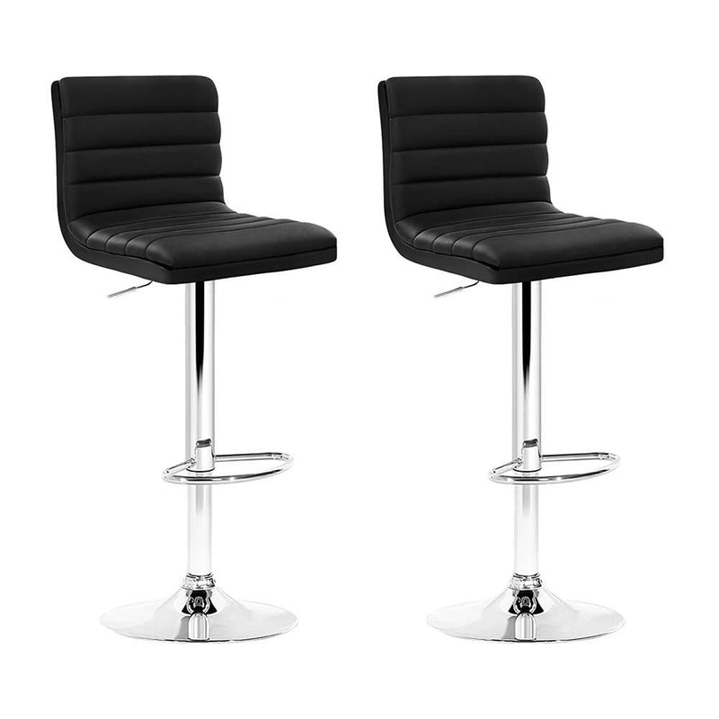 Set of 2 PU Leather Bar Stools Padded Line Style - Black - Rivercity House & Home Co. (ABN 18 642 972 209) - Affordable Modern Furniture Australia