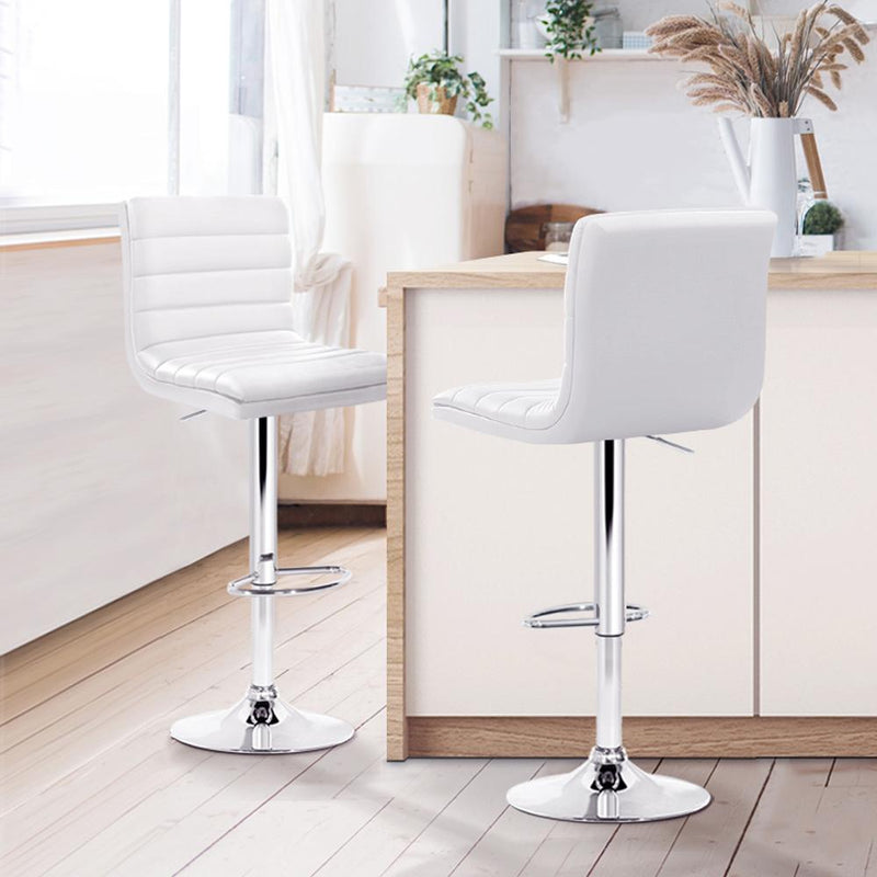 Set of 2 PU Leather Bar Stools Padded Line Style - White - Rivercity House & Home Co. (ABN 18 642 972 209) - Affordable Modern Furniture Australia