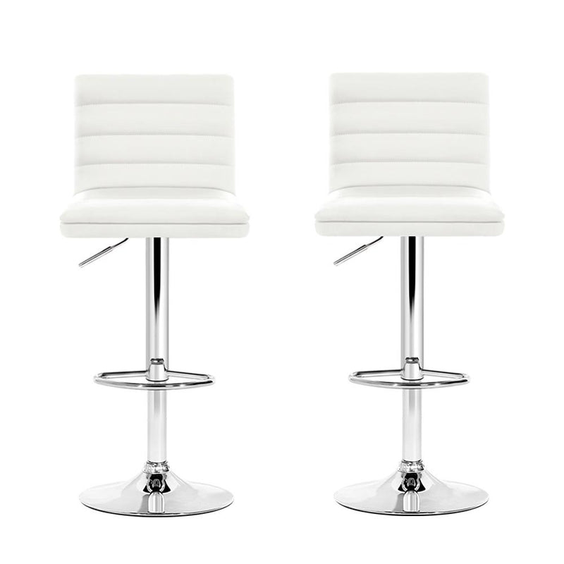 Set of 2 PU Leather Bar Stools Padded Line Style - White - Rivercity House & Home Co. (ABN 18 642 972 209) - Affordable Modern Furniture Australia