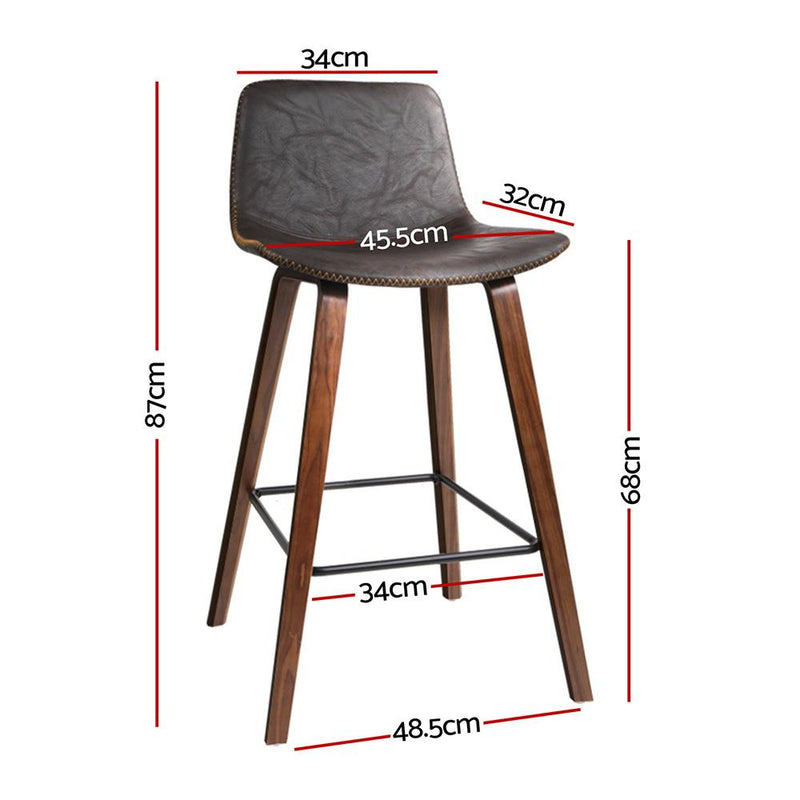 Set of 2 PU Leather Bar Stools Square Footrest - Wood and Brown - Furniture > Bar Stools & Chairs - Rivercity House And Home Co.