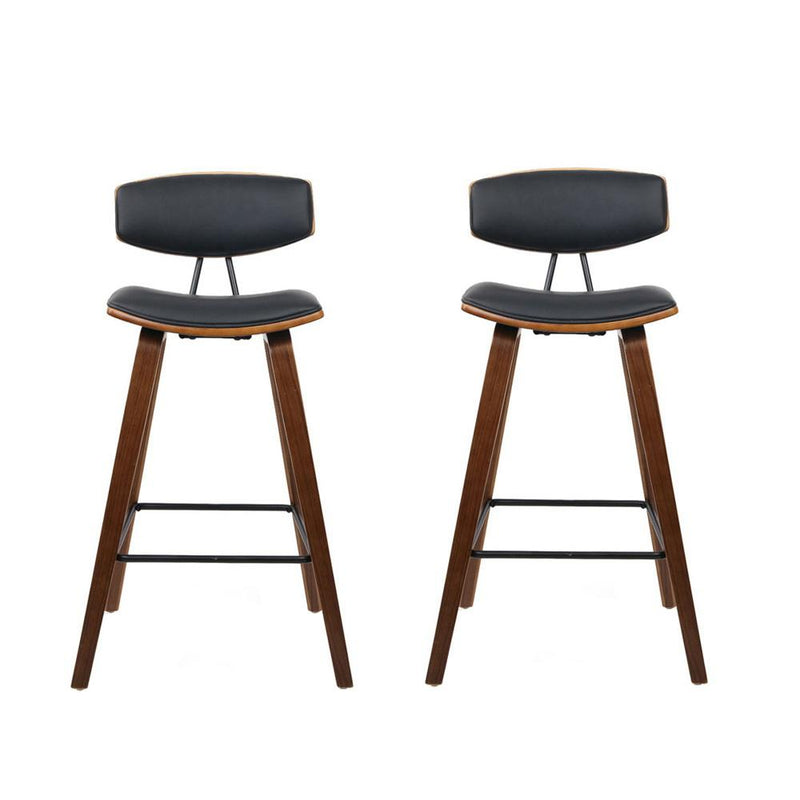 Set of 2 PU Leather Circular Footrest Bar Stools - Black - Rivercity House & Home Co. (ABN 18 642 972 209) - Affordable Modern Furniture Australia