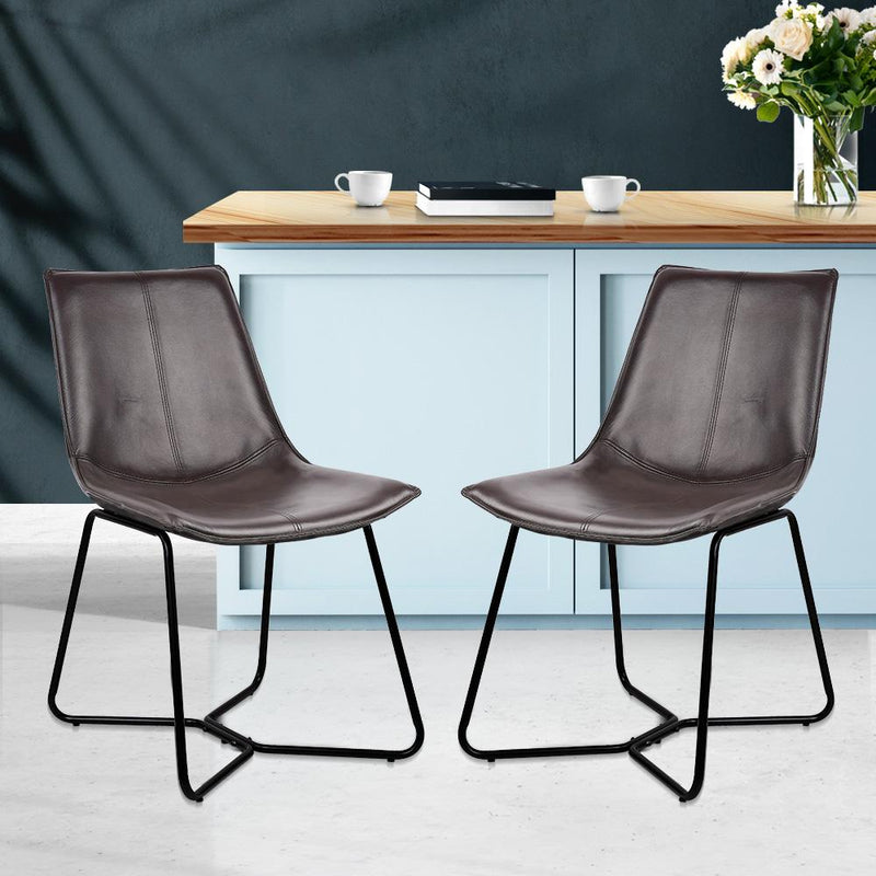 Set of 2 PU Leather Dining Chair - Walnut - Rivercity House & Home Co. (ABN 18 642 972 209) - Affordable Modern Furniture Australia