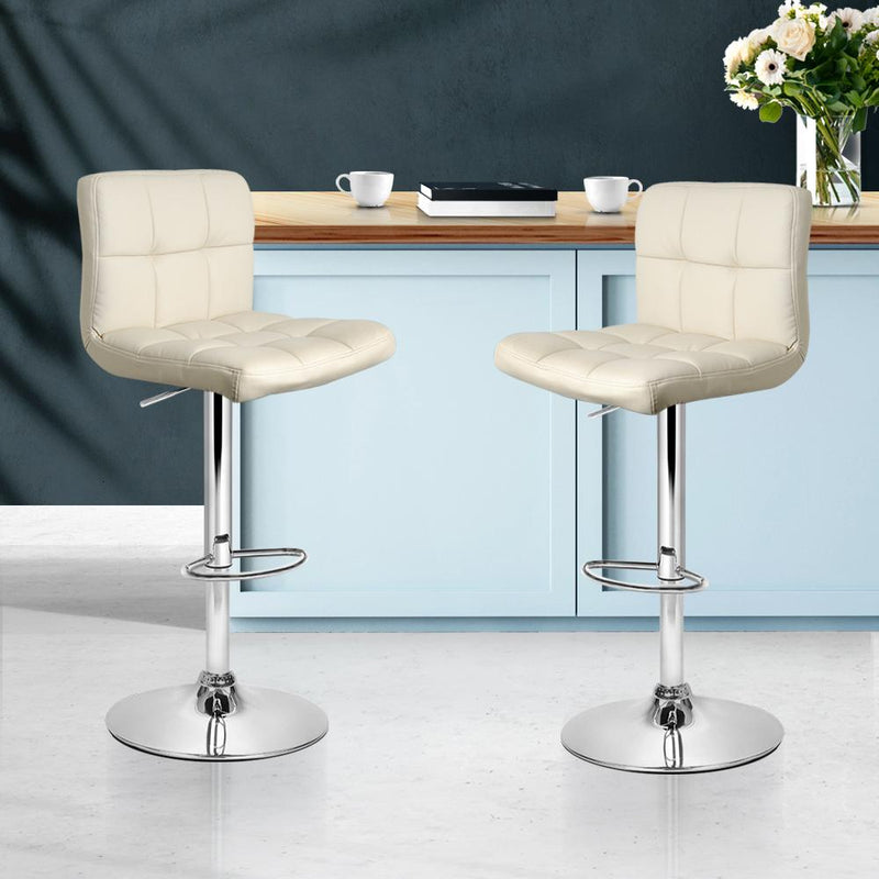 Set of 2 PU Leather Gas Lift Bar Stools - Beige - Rivercity House & Home Co. (ABN 18 642 972 209) - Affordable Modern Furniture Australia