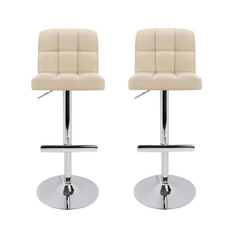 Set of 2 PU Leather Gas Lift Bar Stools - Beige - Furniture > Bar Stools & Chairs - Rivercity House And Home Co.