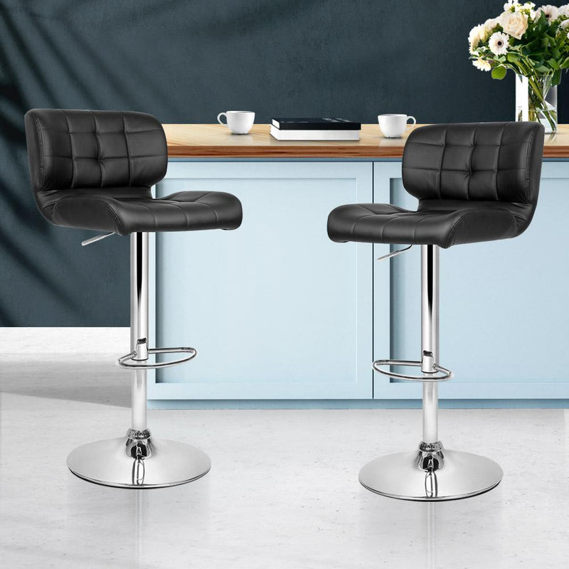 Set of 2 PU Leather Gas Lift Bar Stools - Black and Chrome - Rivercity House & Home Co. (ABN 18 642 972 209) - Affordable Modern Furniture Australia