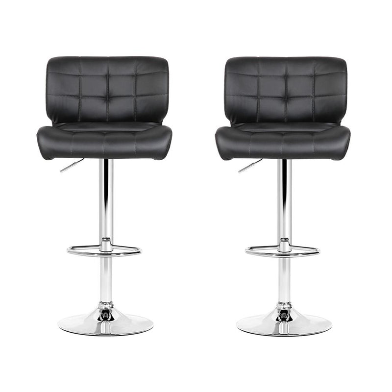 Set of 2 PU Leather Gas Lift Bar Stools - Black and Chrome - Rivercity House & Home Co. (ABN 18 642 972 209) - Affordable Modern Furniture Australia