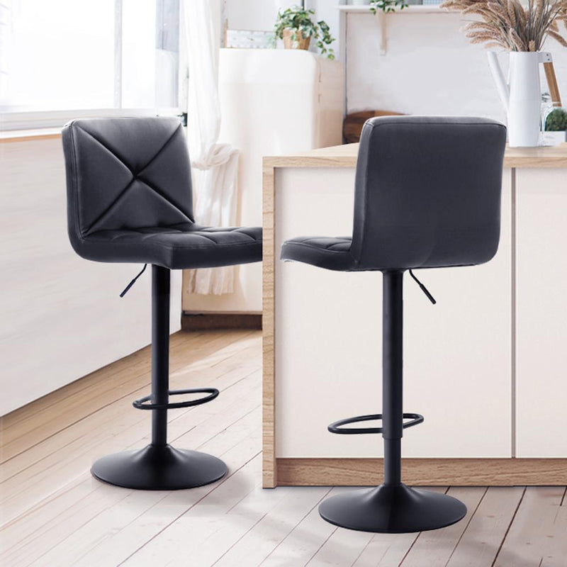 Set of 2 PU Leather Gas Lift Bar Stools - Black - Furniture > Bar Stools & Chairs - Rivercity House And Home Co.