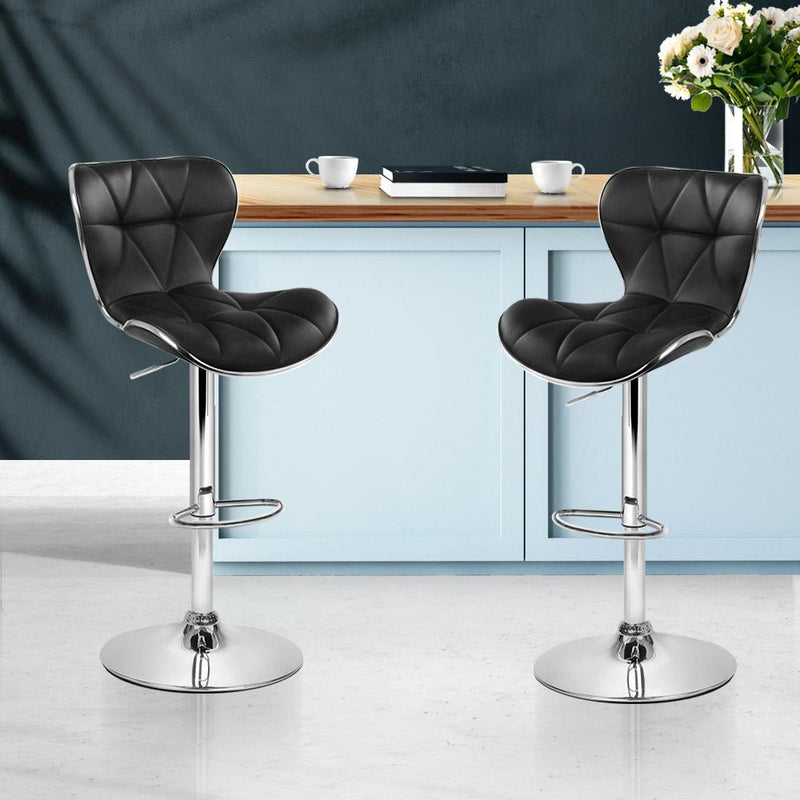 Set of 2 PU Leather Patterned Bar Stools - Black and Chrome - Rivercity House & Home Co. (ABN 18 642 972 209) - Affordable Modern Furniture Australia