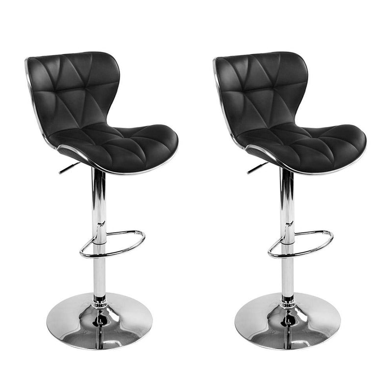 Set of 2 PU Leather Patterned Bar Stools - Black and Chrome - Rivercity House & Home Co. (ABN 18 642 972 209) - Affordable Modern Furniture Australia