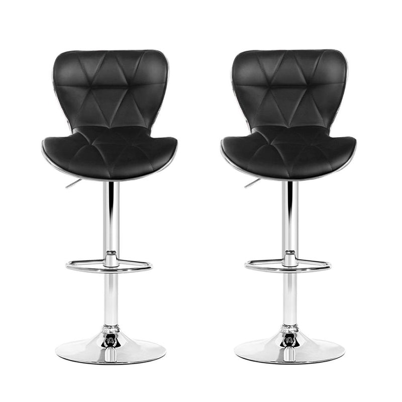 Set of 2 PU Leather Patterned Bar Stools - Black and Chrome - Rivercity House & Home Co. (ABN 18 642 972 209) - Affordable Modern Furniture Australia