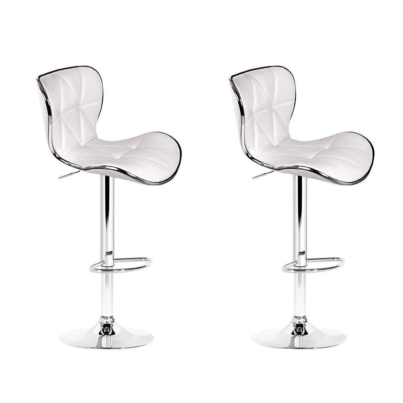 Set of 2 PU Leather Patterned Bar Stools - White and Chrome - Rivercity House & Home Co. (ABN 18 642 972 209) - Affordable Modern Furniture Australia