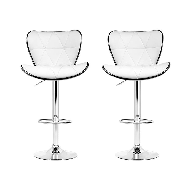 Set of 2 PU Leather Patterned Bar Stools - White and Chrome - Rivercity House & Home Co. (ABN 18 642 972 209) - Affordable Modern Furniture Australia