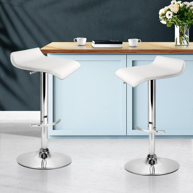 Set of 2 PU Leather Wave Style Bar Stools - White - Rivercity House & Home Co. (ABN 18 642 972 209) - Affordable Modern Furniture Australia