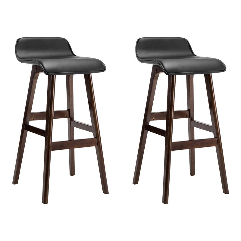 Set of 2 PU Leather Wood Wave Style Bar Stool - Black - Furniture > Bar Stools & Chairs - Rivercity House And Home Co.