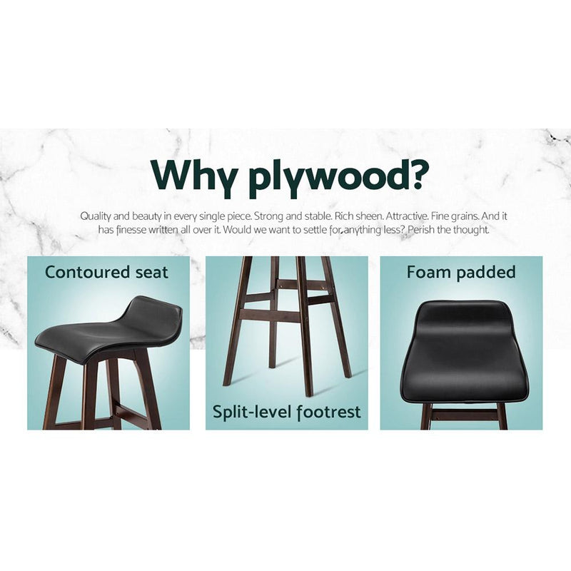 Set of 2 PU Leather Wood Wave Style Bar Stool - Black - Rivercity House & Home Co. (ABN 18 642 972 209) - Affordable Modern Furniture Australia